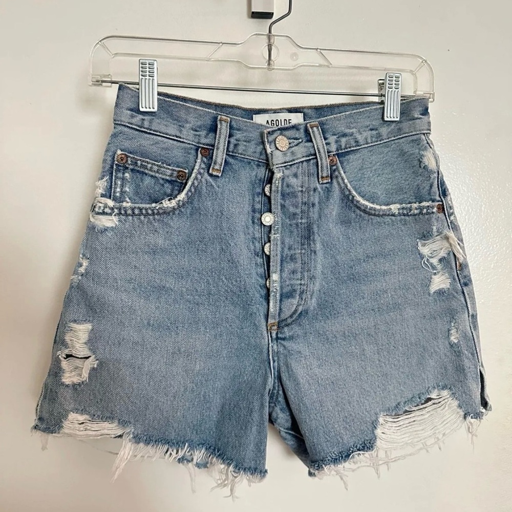 Agolde Dee High-Rise Women's Ripped Jean Shorts - Light Blue